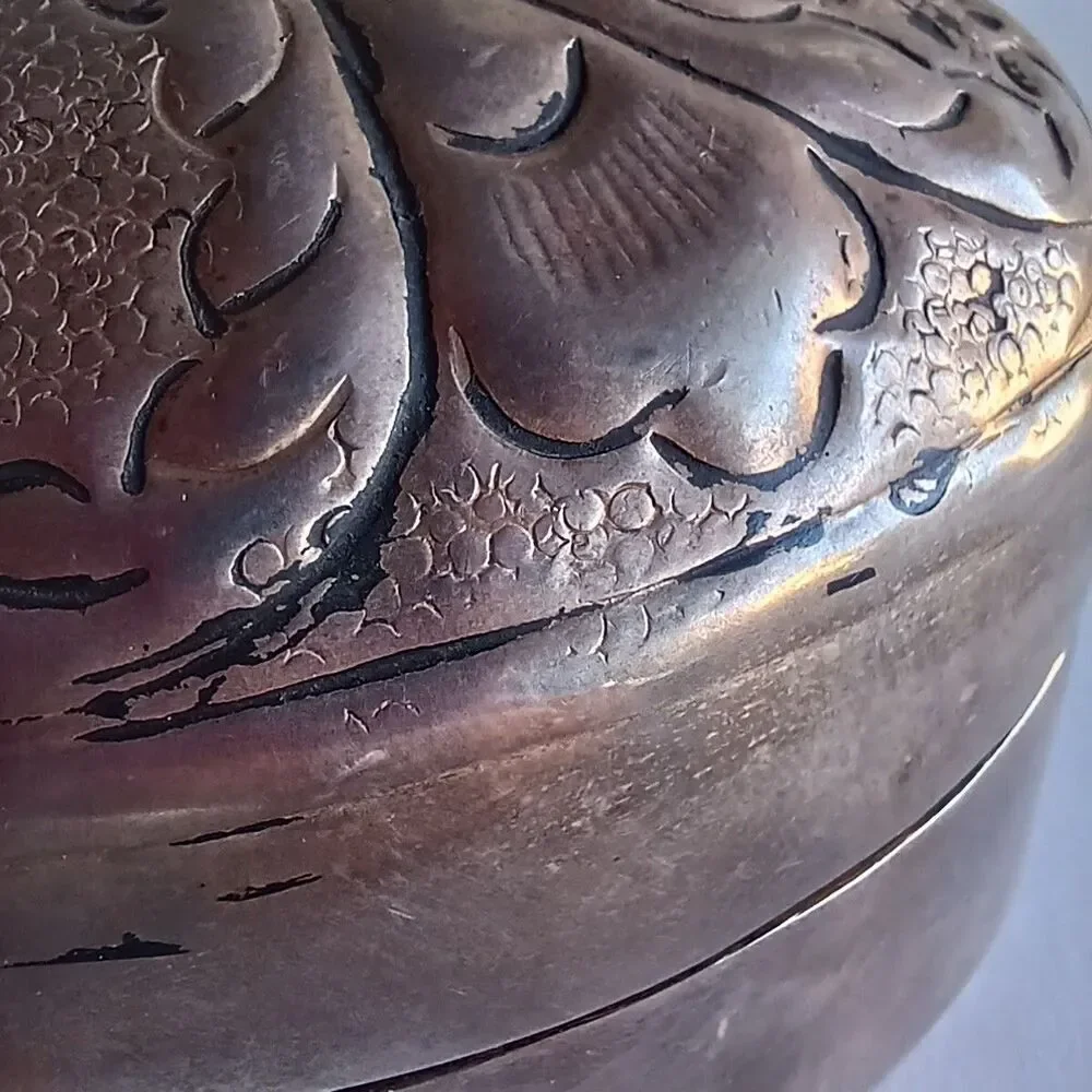 John Richard Silver Handcrafted Oval Covered Trinket Bowl Candy Dish Jewel Box